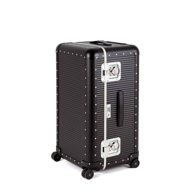 FPM MILANO Bank 32″ Trunk – Made in Italy Aluminum & Leather Trunk Plus Checked Luggage