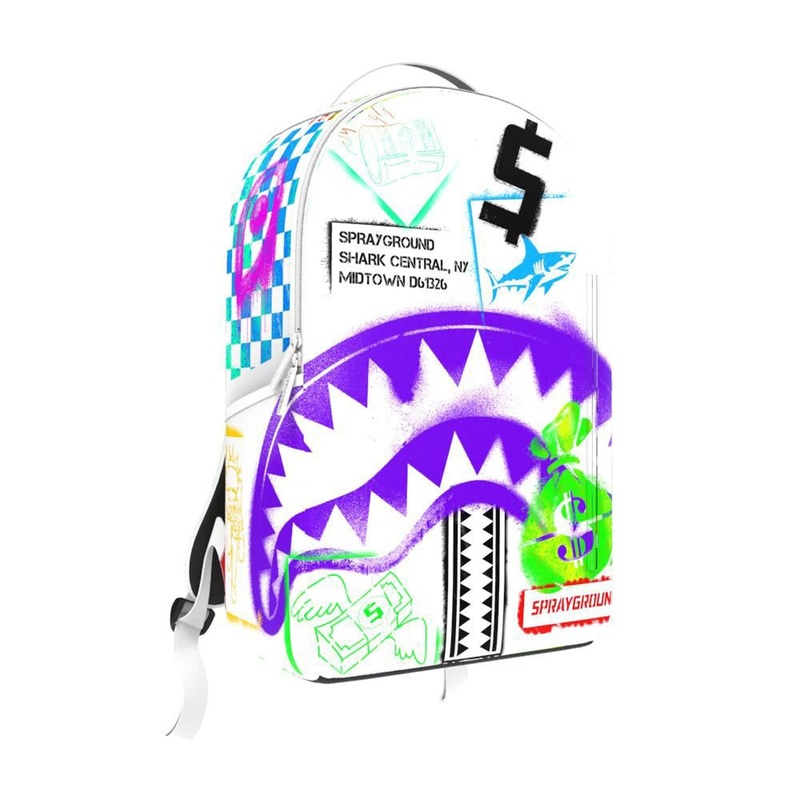 Sprayground Backpack (Shark Central Stencils- White)