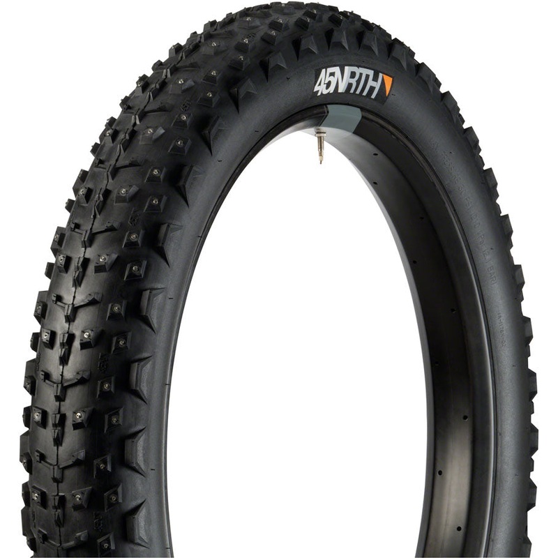 45NRTH Dillinger 4 Tire – 26 x 4 Tubeless Folding BLK 120 TPI 240 Concave Carbide Aluminum Studs